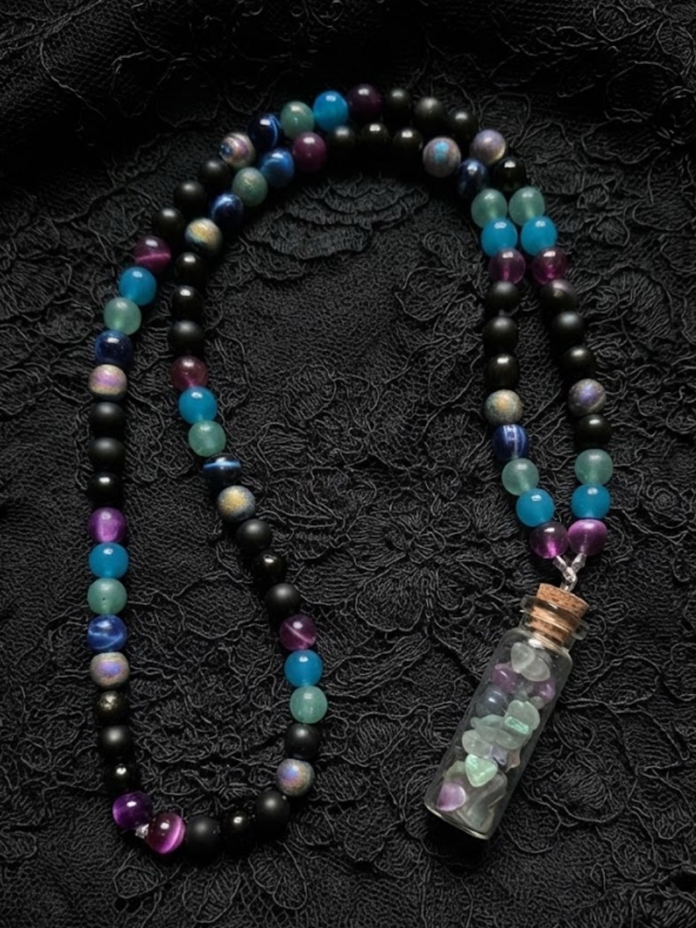 Spellbound Elixir Necklace (Rainbow Fluoride, Rainbow Druzy, Rainbow Obsidian)